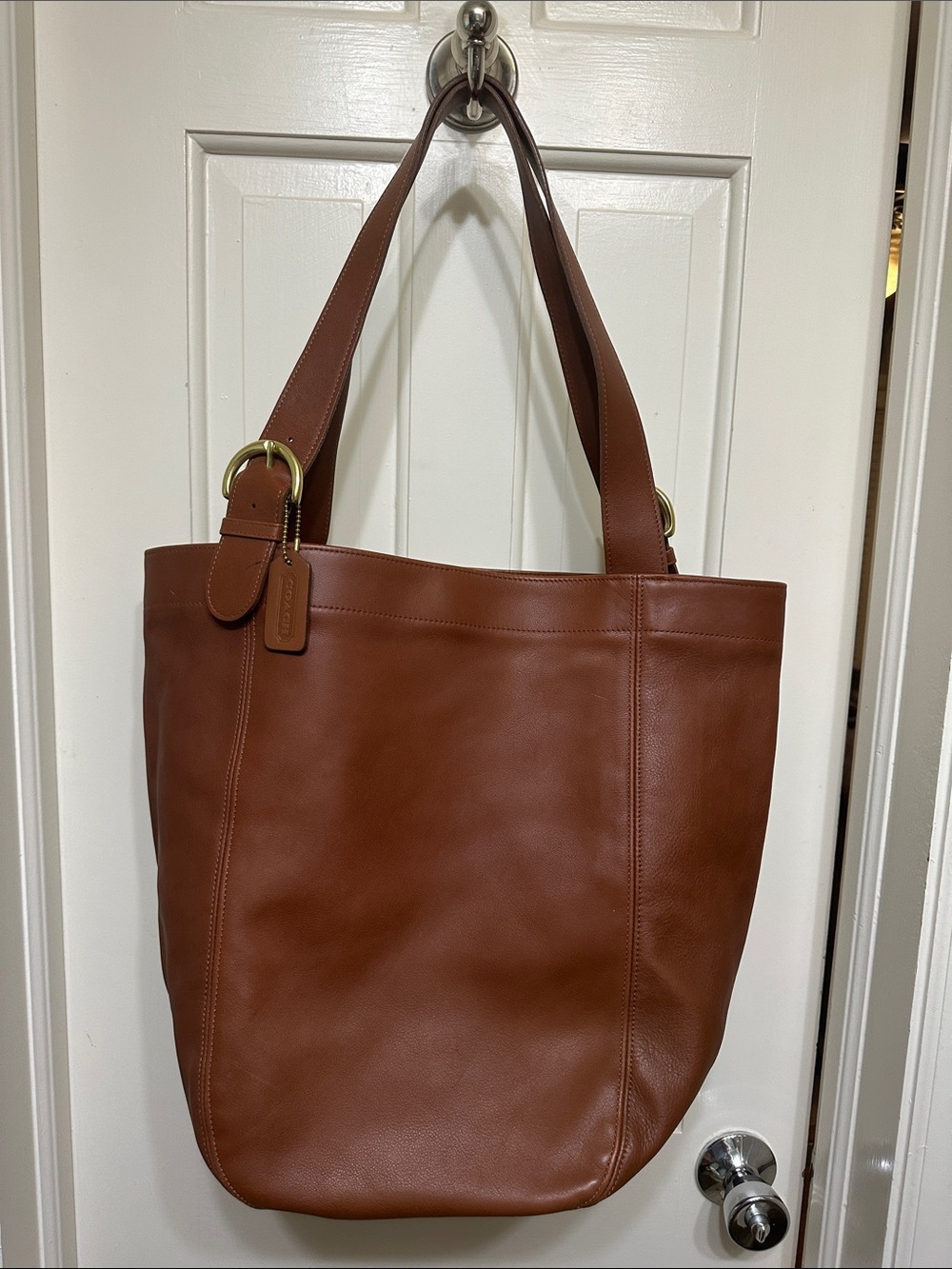 Coach Brown Leather Tote Bag with Brass Accents